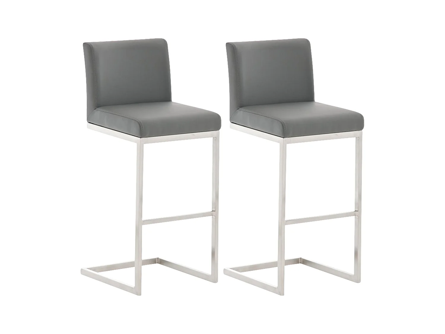 Lot de 2  Tabouret de bar - Similicuir - Gris - Paros