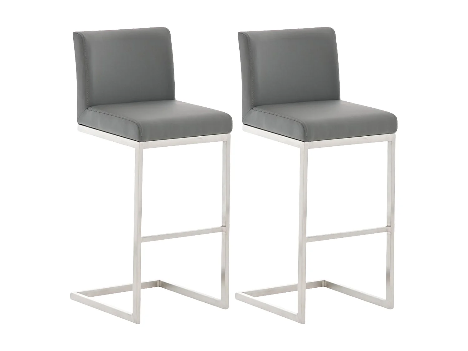 Lot de 2  Tabouret de bar - Similicuir - Gris - Paros