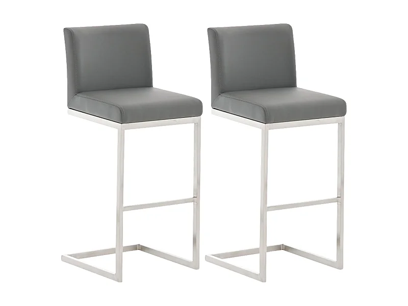 Lot de 2  Tabouret de bar - Similicuir - Gris - Paros