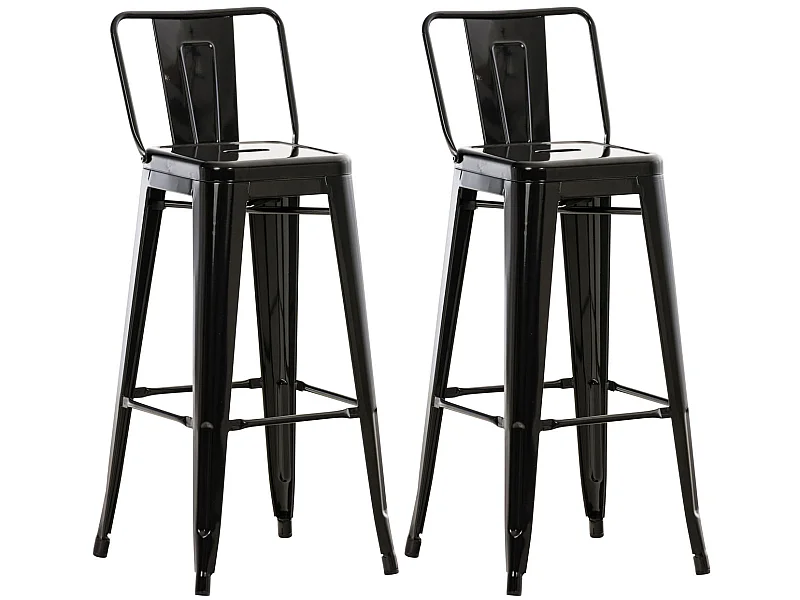 Lot de 2  Tabouret de bar - Métal & Métal - Noir - Mason