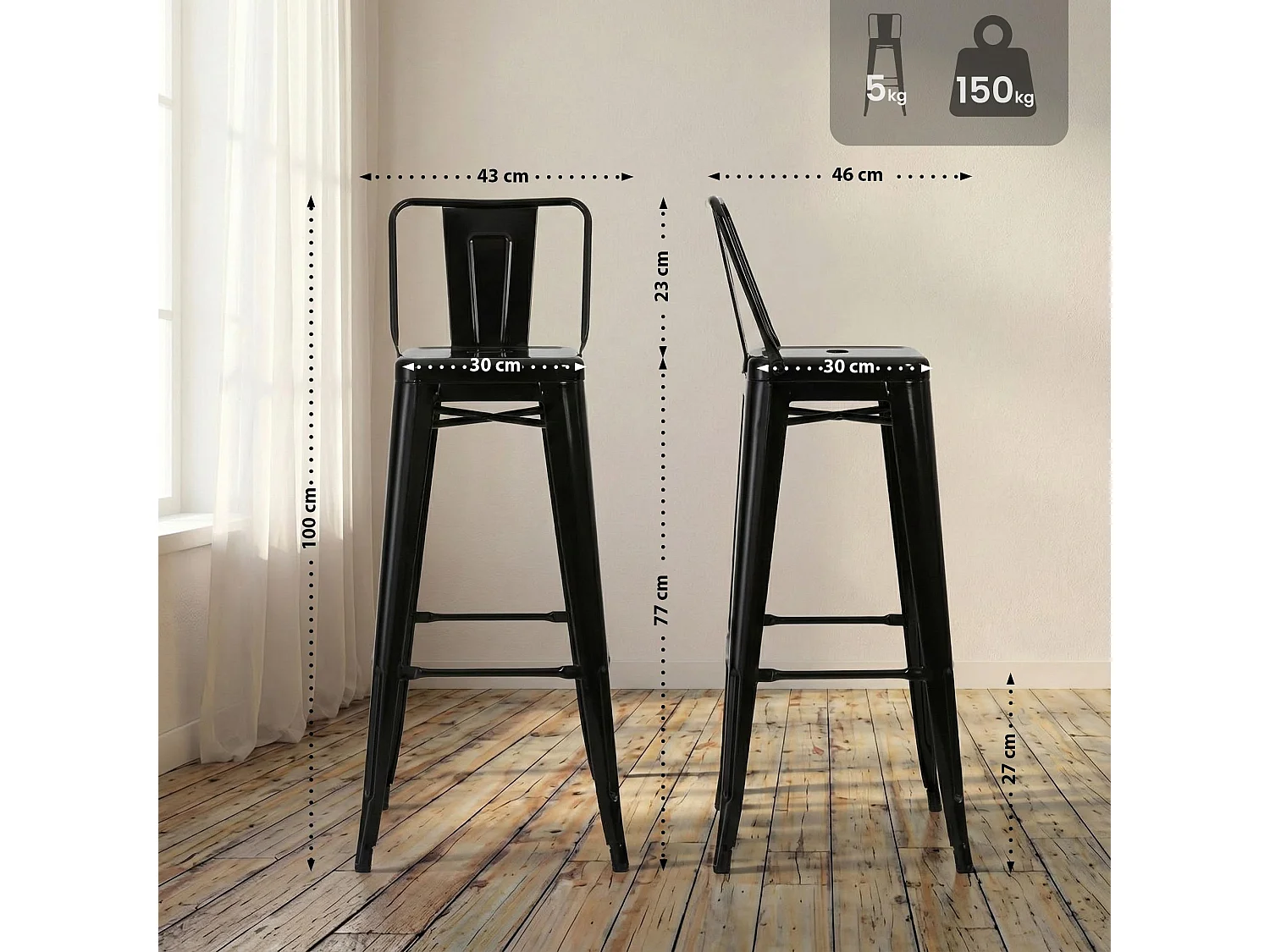 2er Set Barhocker - Metall - schwarz - Mason