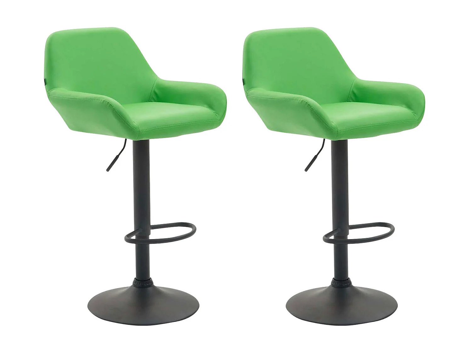 Lot de 2  Tabouret de bar - Similicuir (PVC) & Métal noir mat - Vert - Braga
