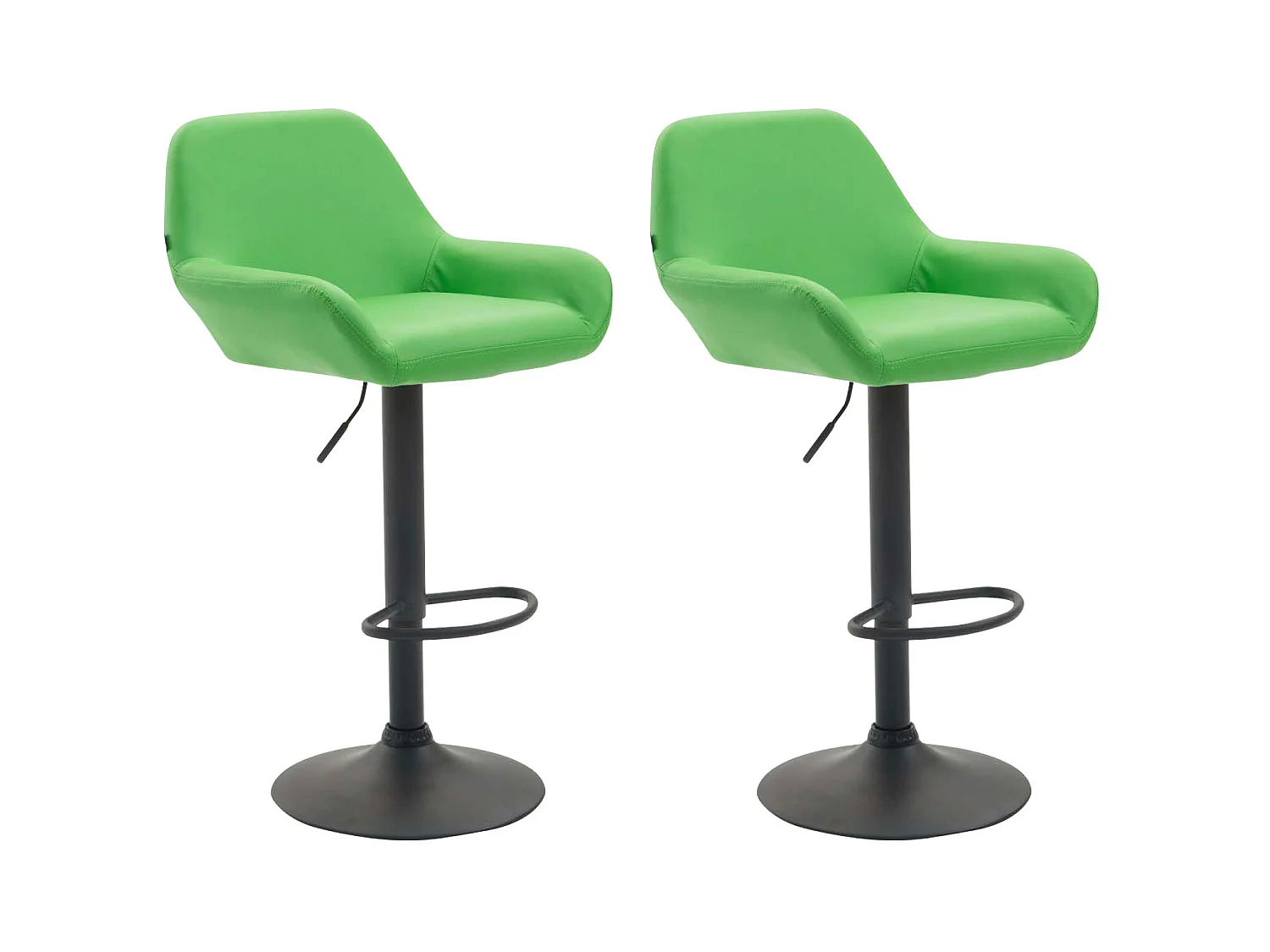 Lot de 2  Tabouret de bar - Similicuir (PVC) & Métal noir mat - Vert - Braga