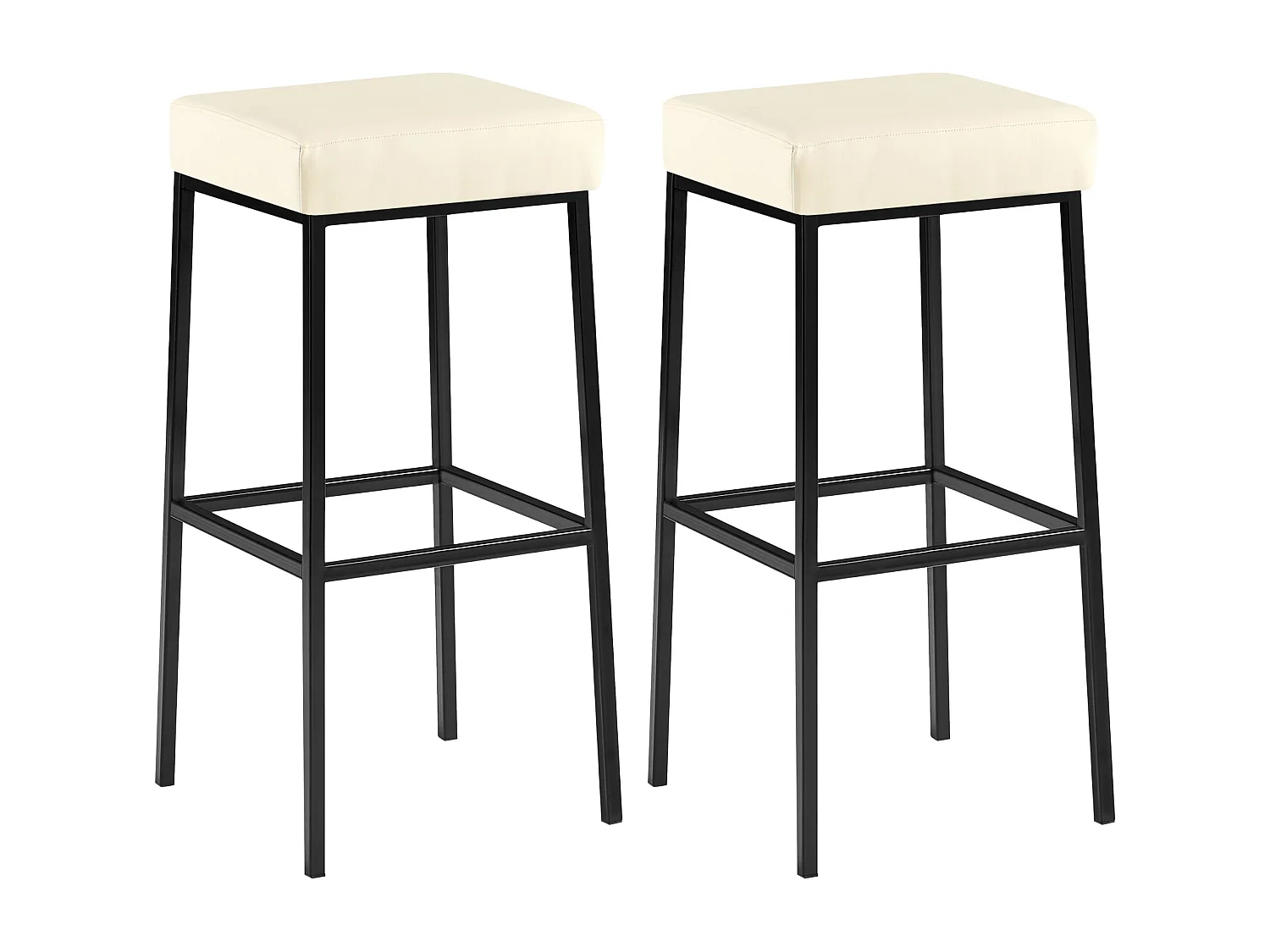 Lot de 2  Tabouret de bar - Similicuir & Noir - Crème - Montreal 85