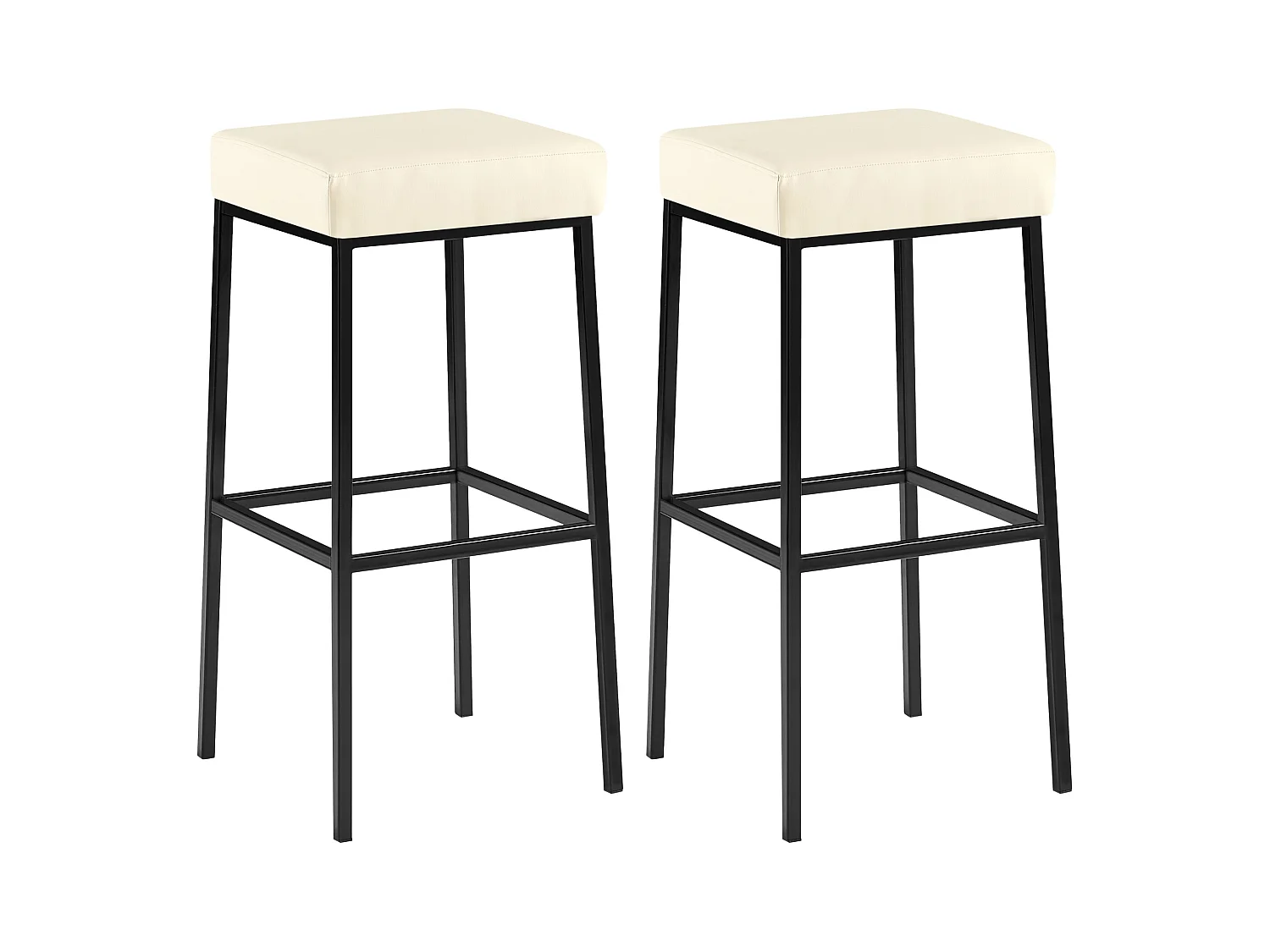 Lot de 2  Tabouret de bar - Similicuir & Noir - Crème - Montreal 85