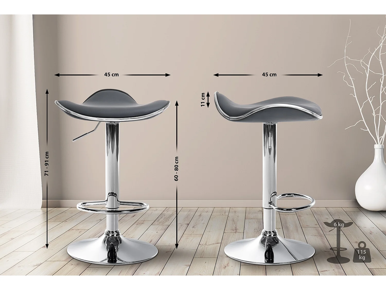 Tabouret de bar - Similicuir - Gris - Shanghai