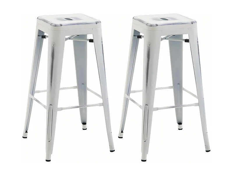 Lot de 2  Tabouret de bar - Métal - Blanc antique - Joshua