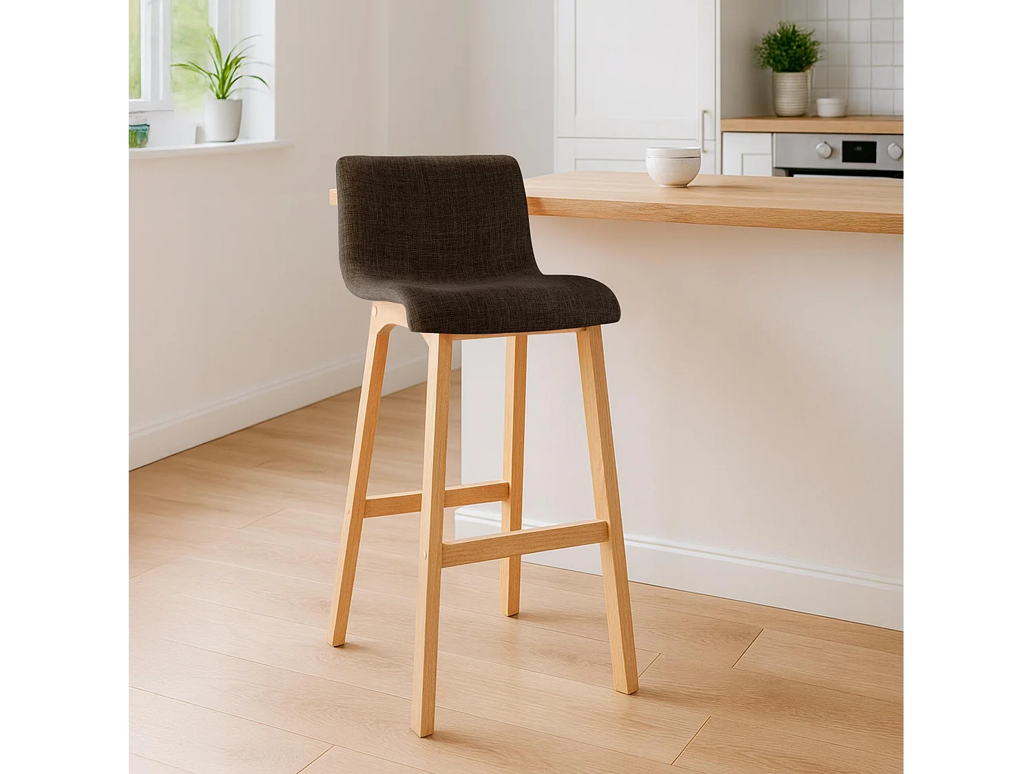 Lot de 2  Tabouret de bar - Tissu - Marron - Hover