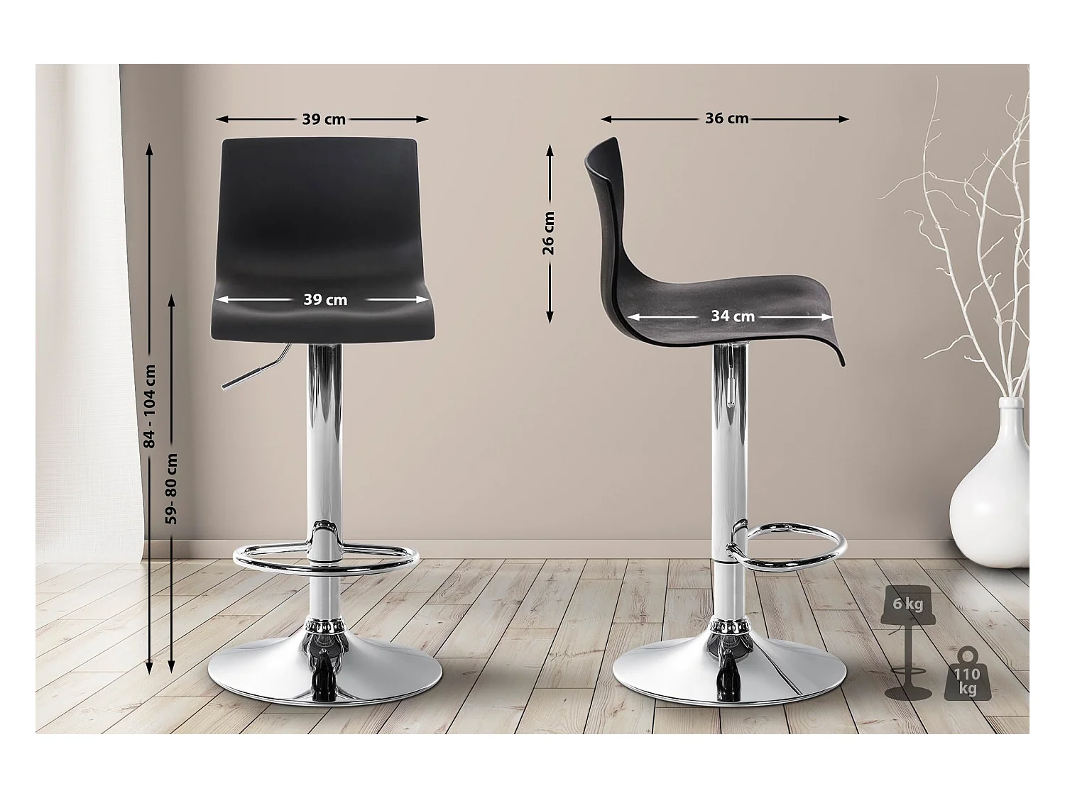 Barkruk - Kunststof - zwart - Hoover