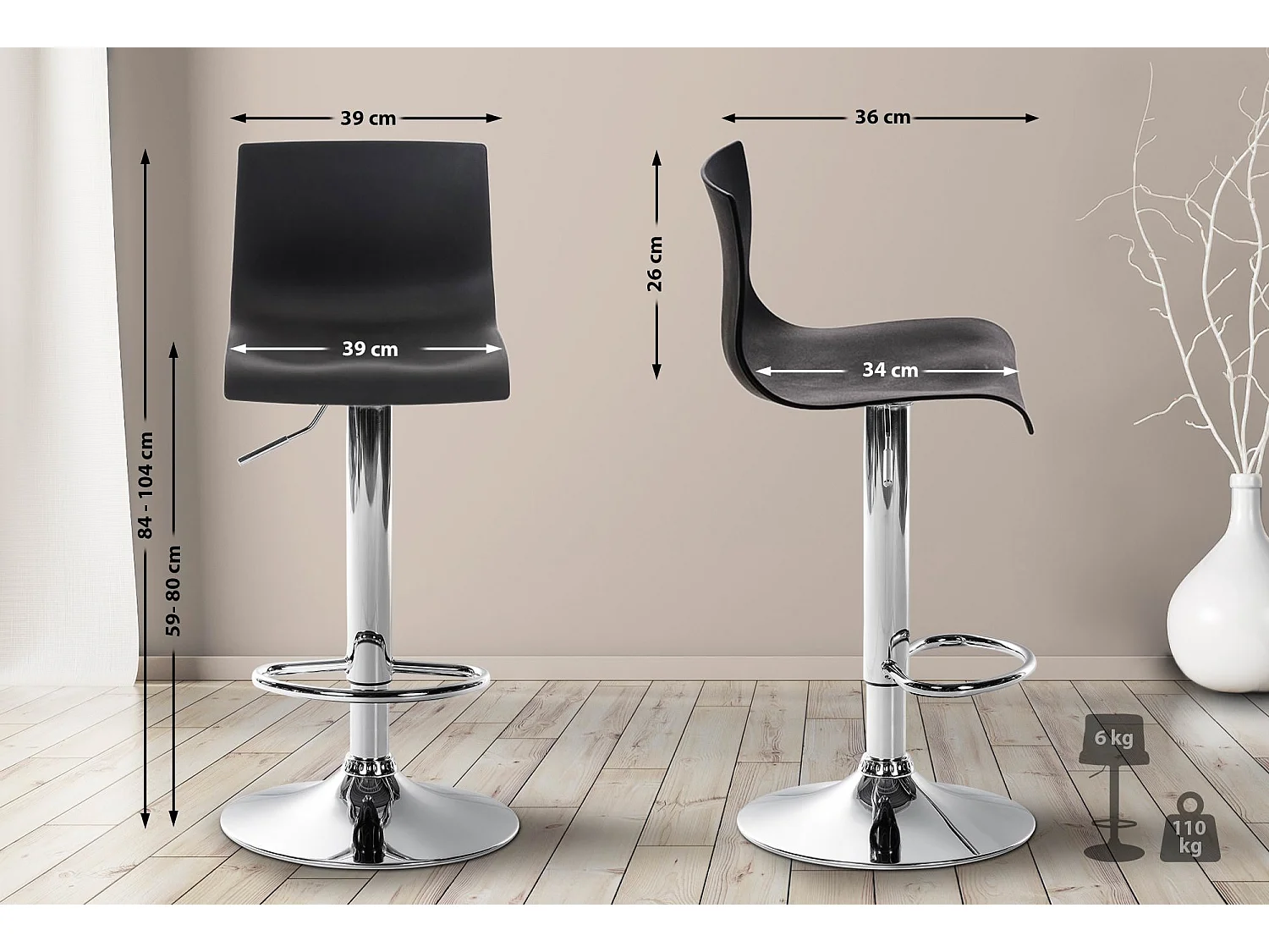 Tabouret de bar - Plastique - Noir - Hoover