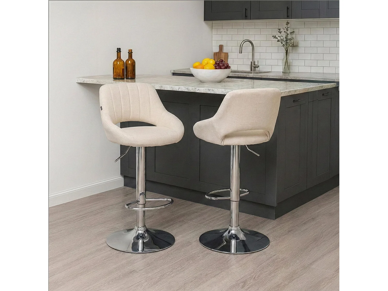 Barhocker - Stoff & chrom - creme - Milet