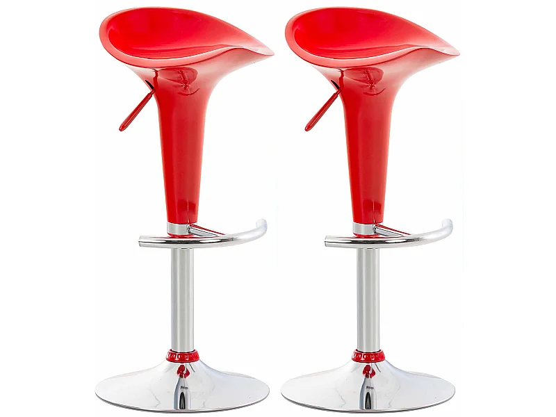 Set van 2  Barkruk - Kunststof & Metaal in chroomoptiek - rood - Saddle