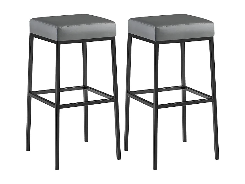 Lot de 2  Tabouret de bar - Similicuir & Noir - Gris - Montreal 80