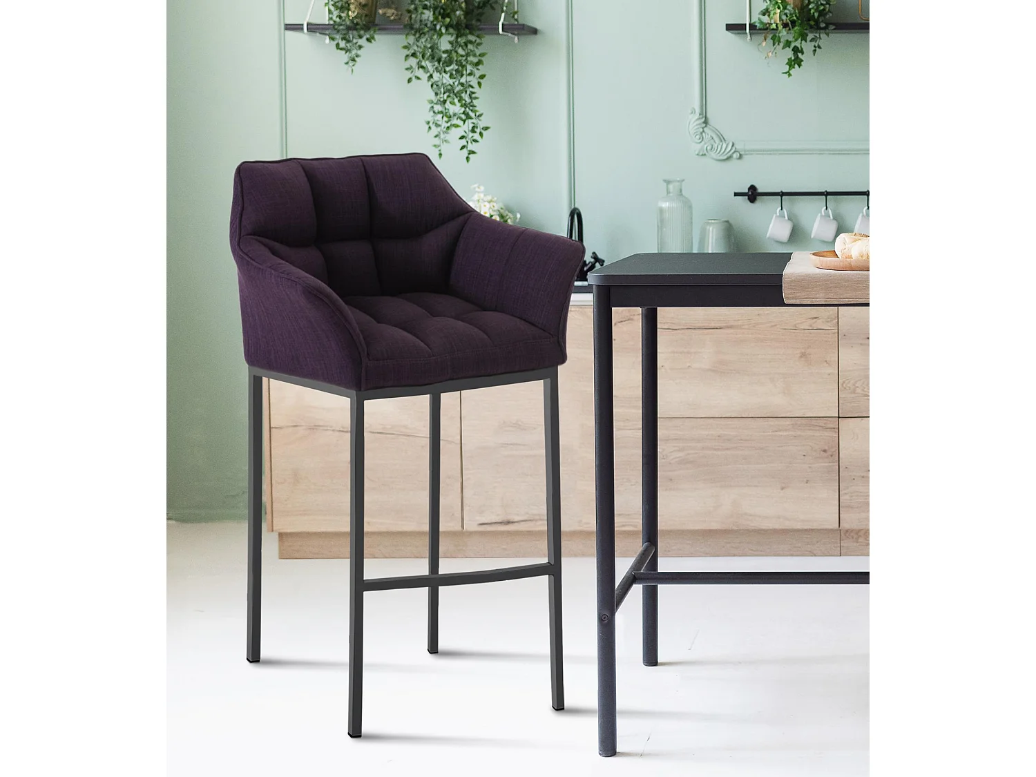 Tabouret de bar - Tissu & Noir - Violet - Damaso
