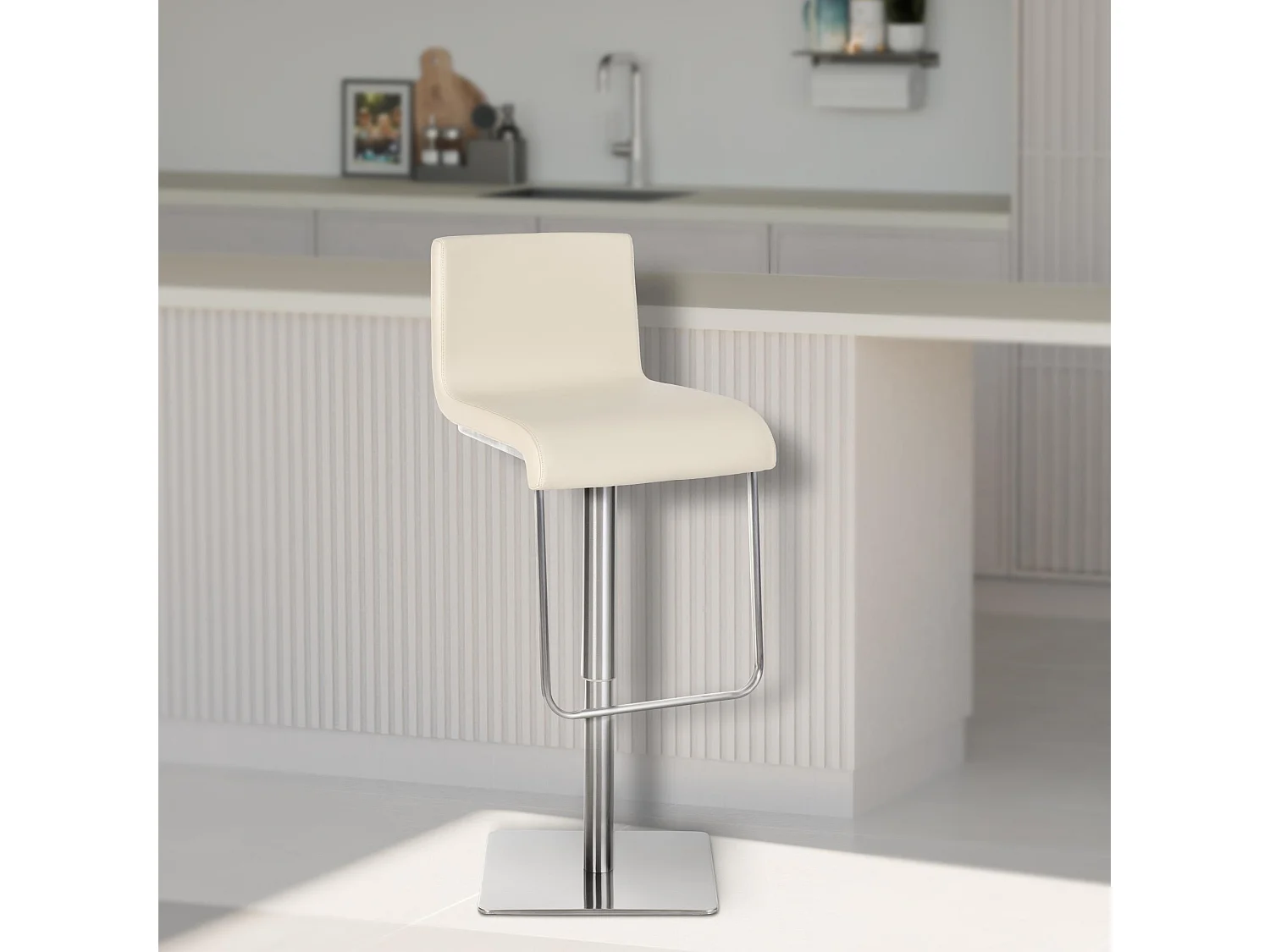 Tabouret de bar - Similicuir & Acier inoxydable - Crème - Limon