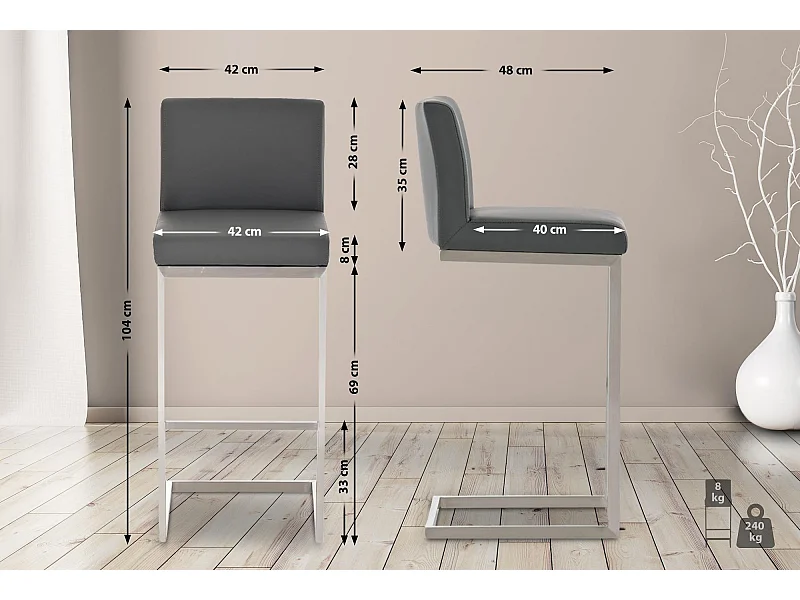 Barkruk - Kunstleer - grijs - Paros