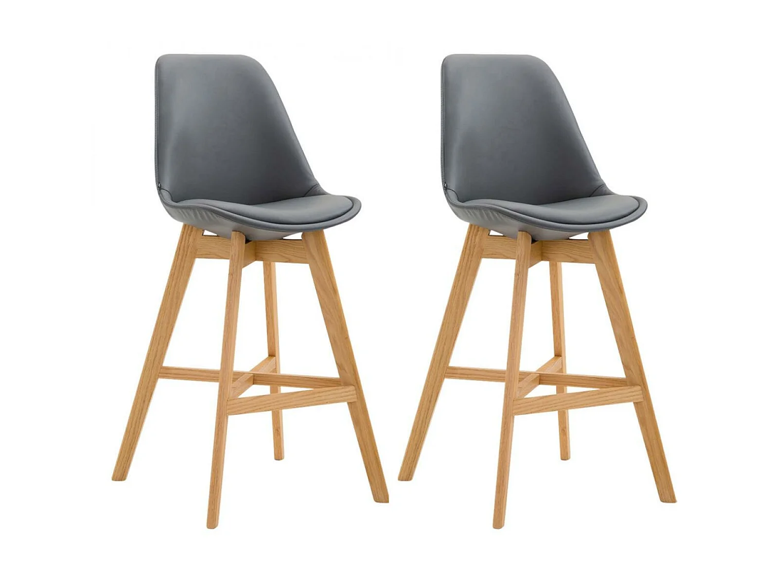 Lot de 2  Tabouret de bar - Similicuir & Nature - Gris - Cannes