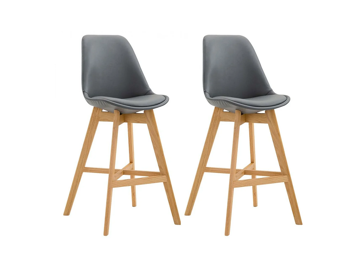 Lot de 2  Tabouret de bar - Similicuir & Bois - Gris - Cannes