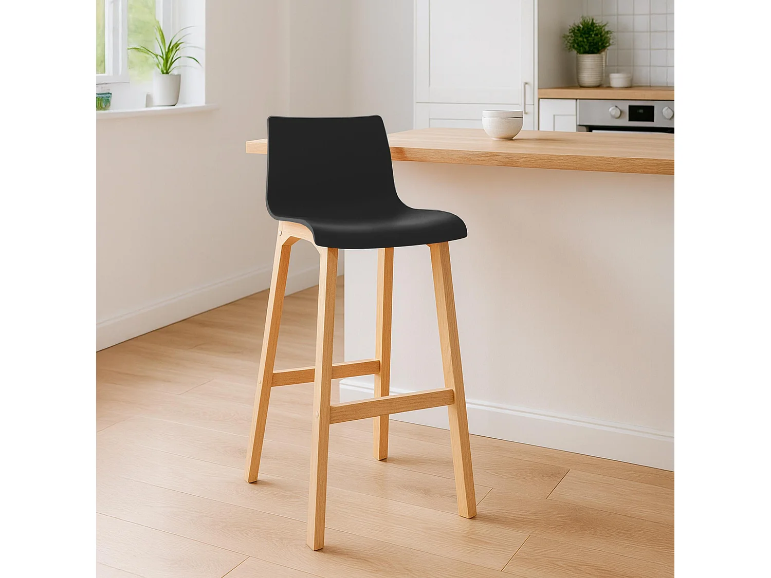 Lot de 2  Tabouret de bar - Bois - Noir - Hover