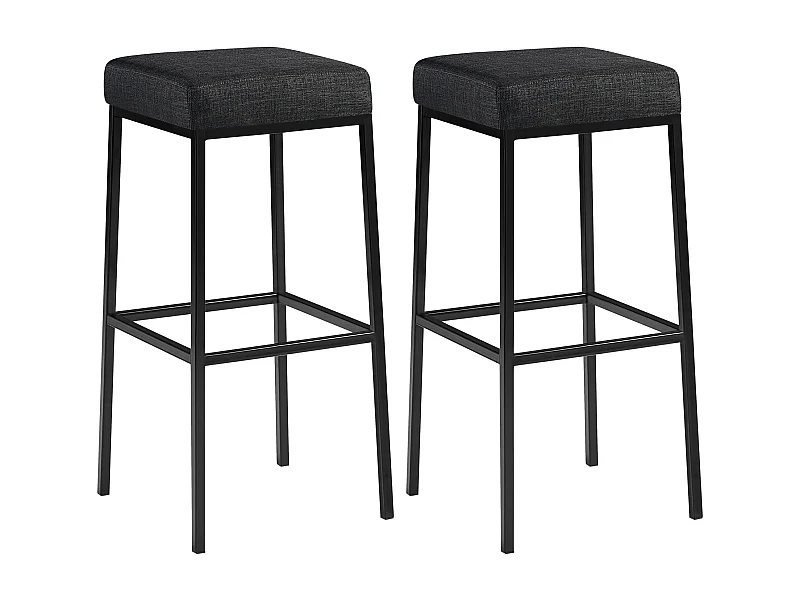Lot de 2  Tabouret de bar - Tissu & Noir - Gris foncé - Montreal 80