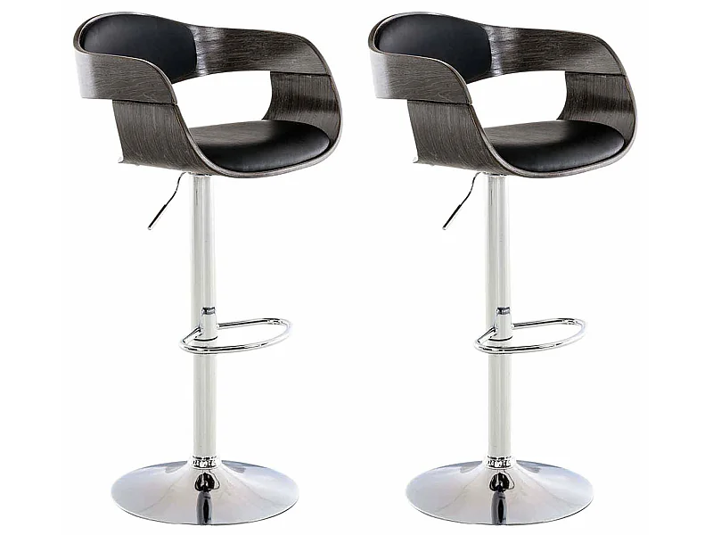 Lot de 2  Tabouret de bar - Similicuir - Noir / Gris - Kingston