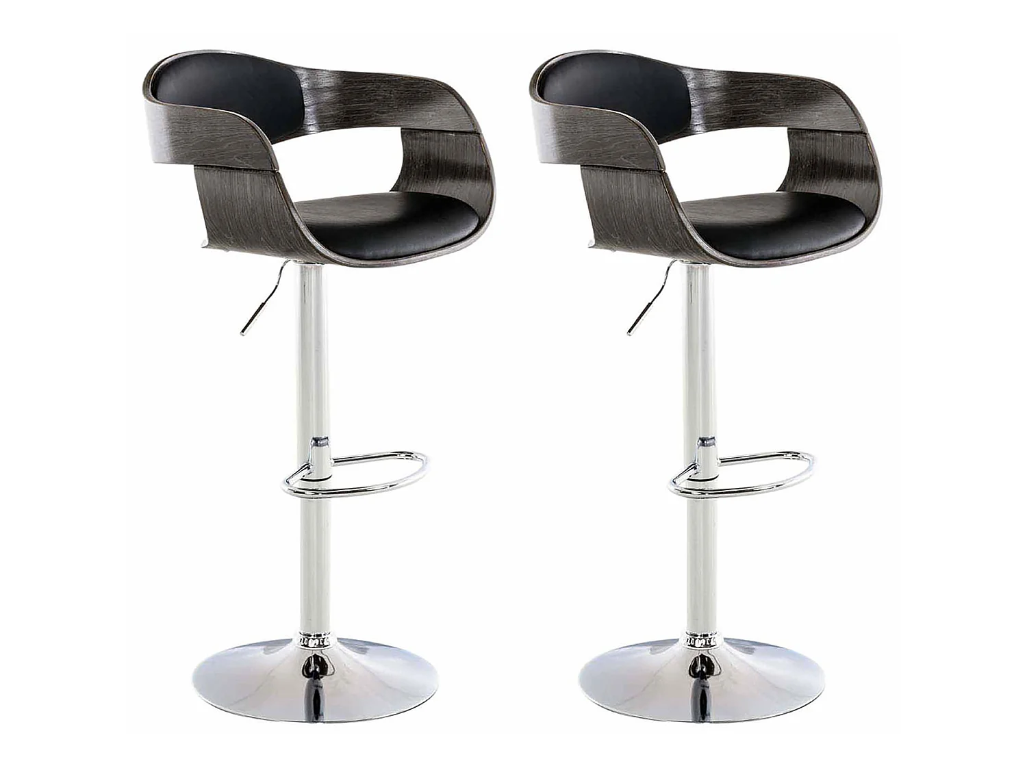 Lot de 2  Tabouret de bar - Similicuir - Noir / Gris - Kingston