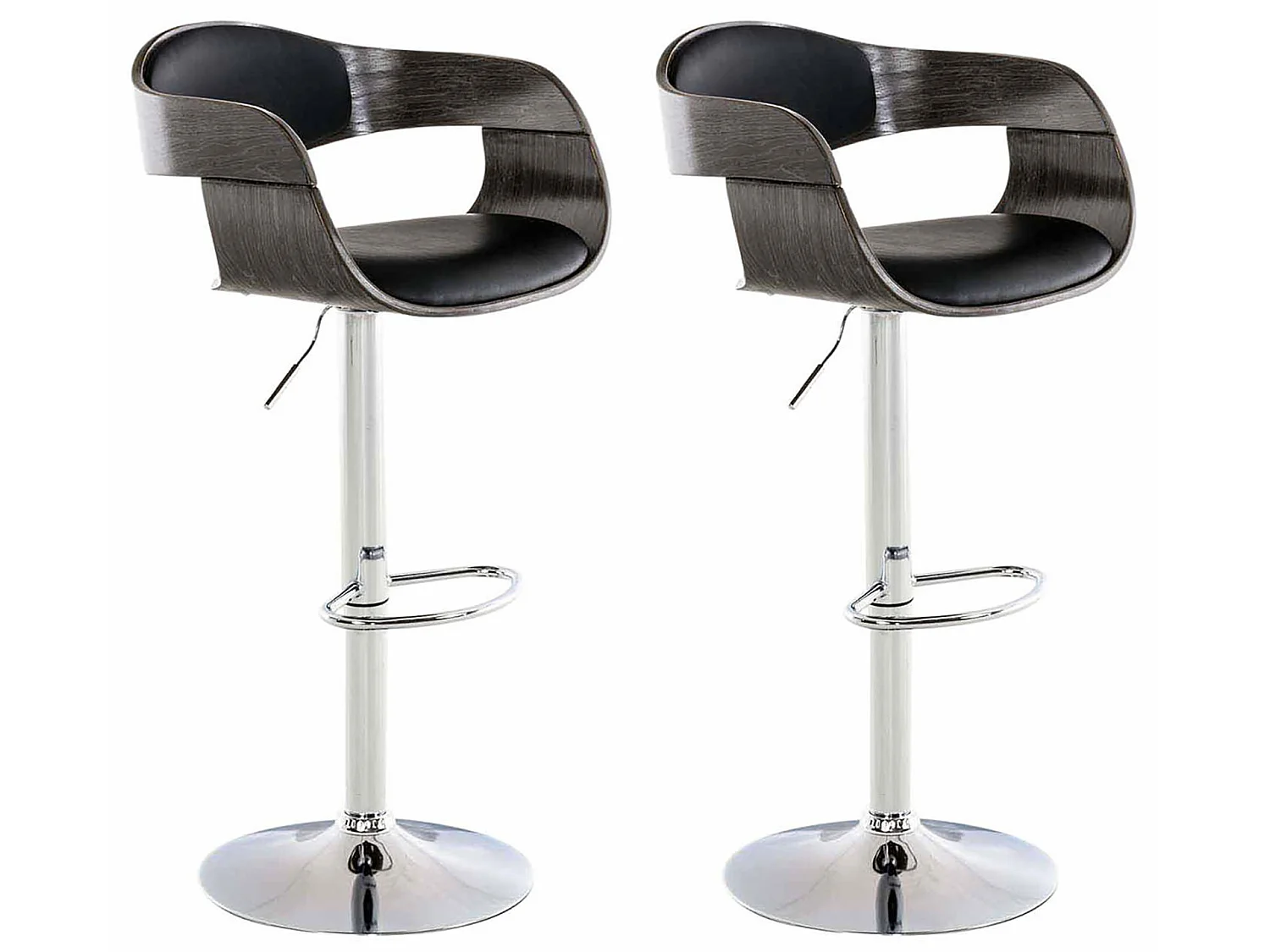 Lot de 2  Tabouret de bar - Similicuir & Chrome - Noir / Gris - Kingston