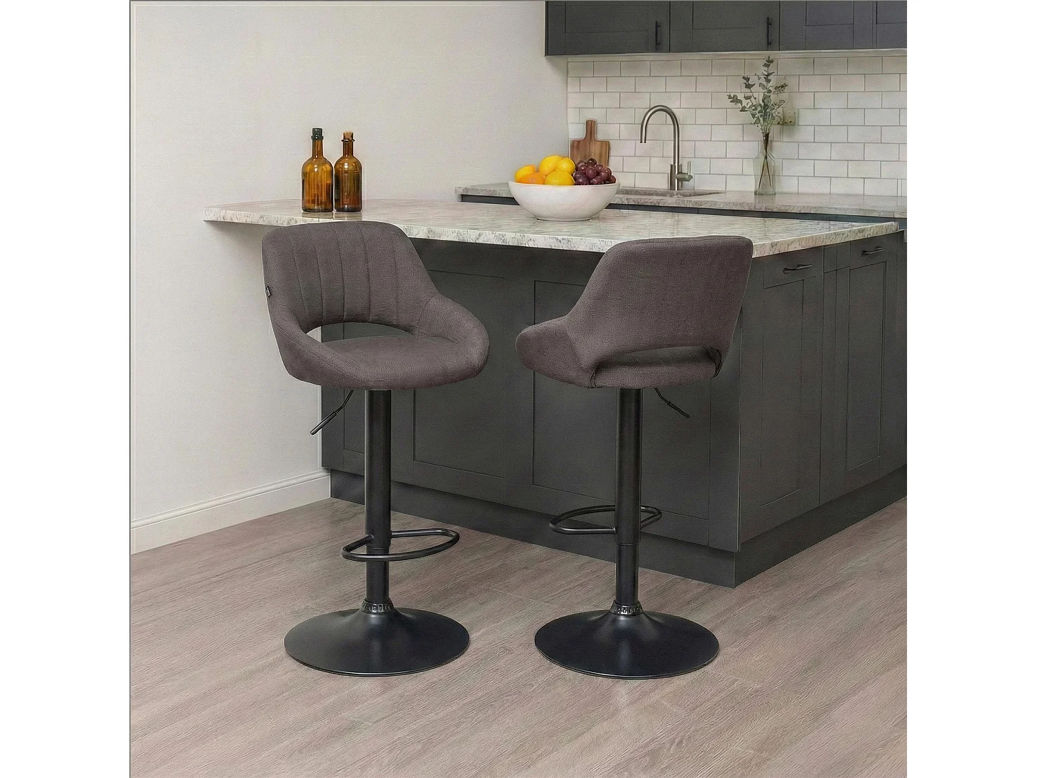 Tabouret de bar - Tissu & Noir - Gris foncé - Milet