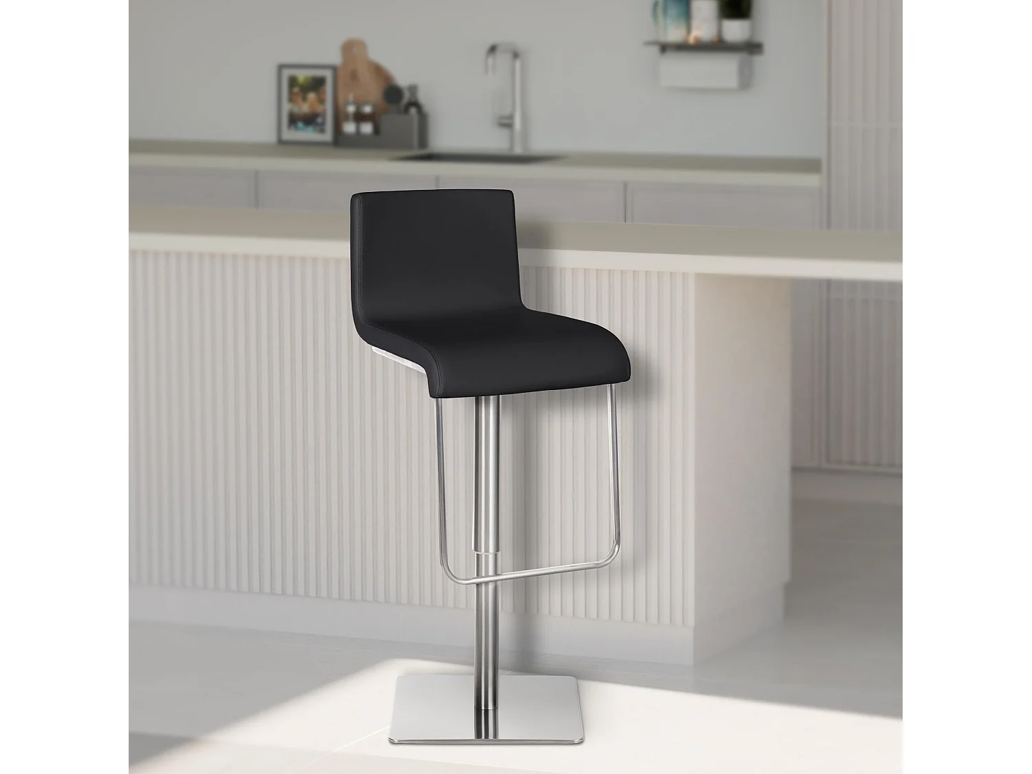 Lot de 2  Tabouret de bar - Similicuir & Acier inoxydable - Noir - Limon
