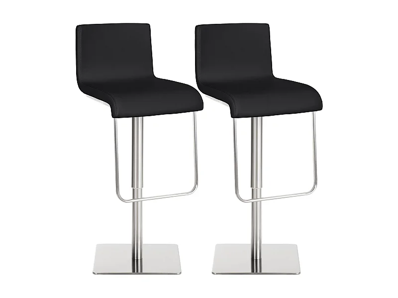 Lot de 2  Tabouret de bar - Similicuir & Acier inoxydable - Noir - Limon