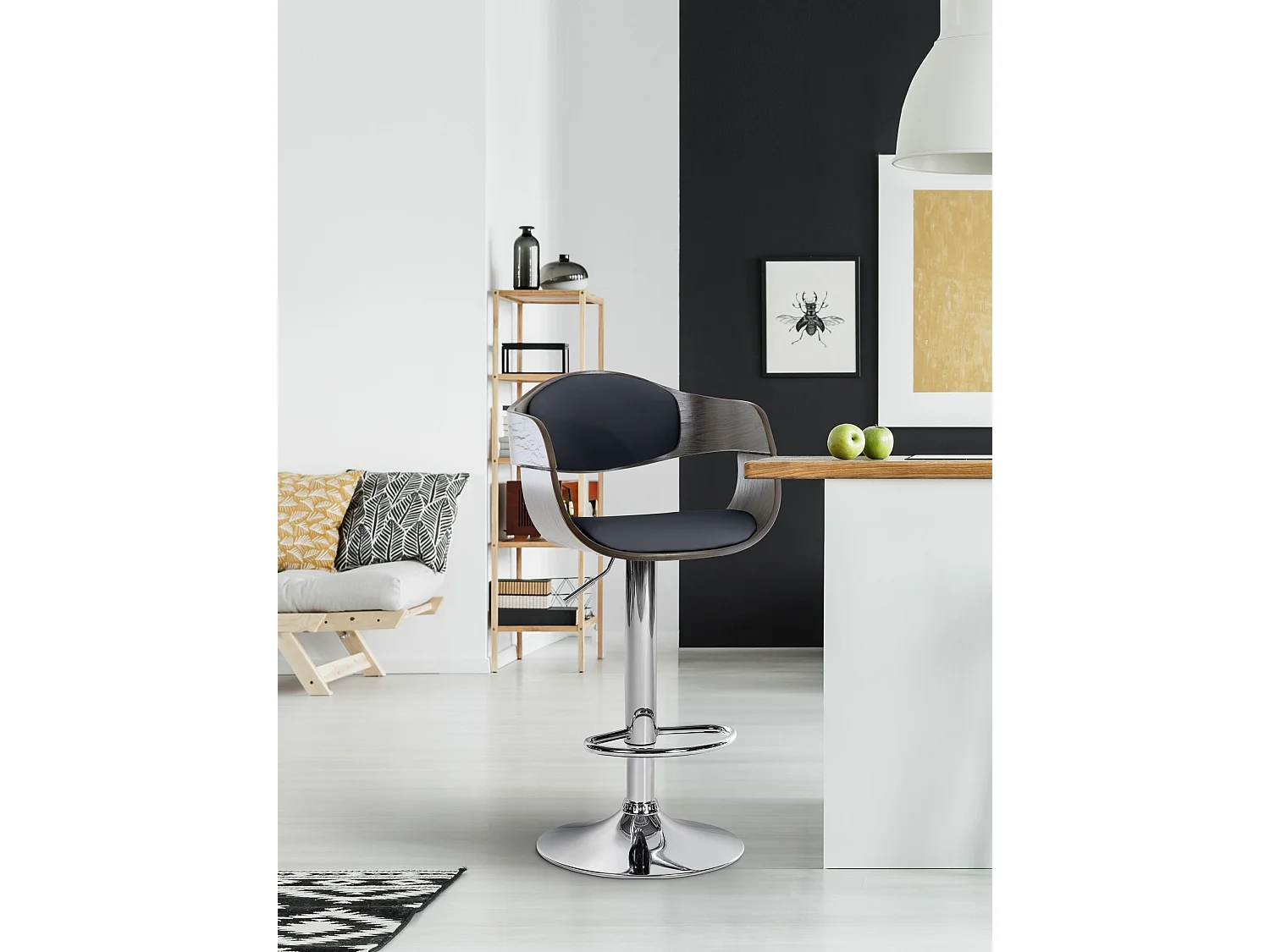 Tabouret de bar - Similicuir - Noir / Gris - Kingston