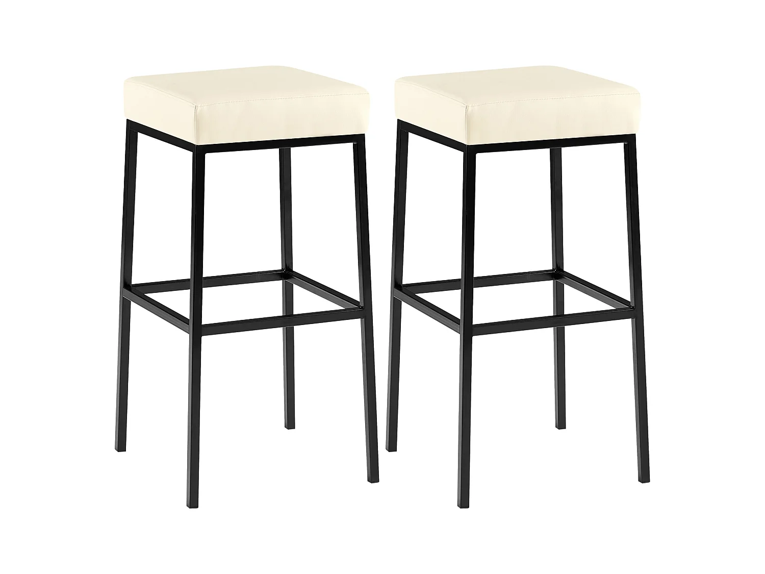 Lot de 2  Tabouret de bar - Similicuir & Noir - Crème - Montreal 80