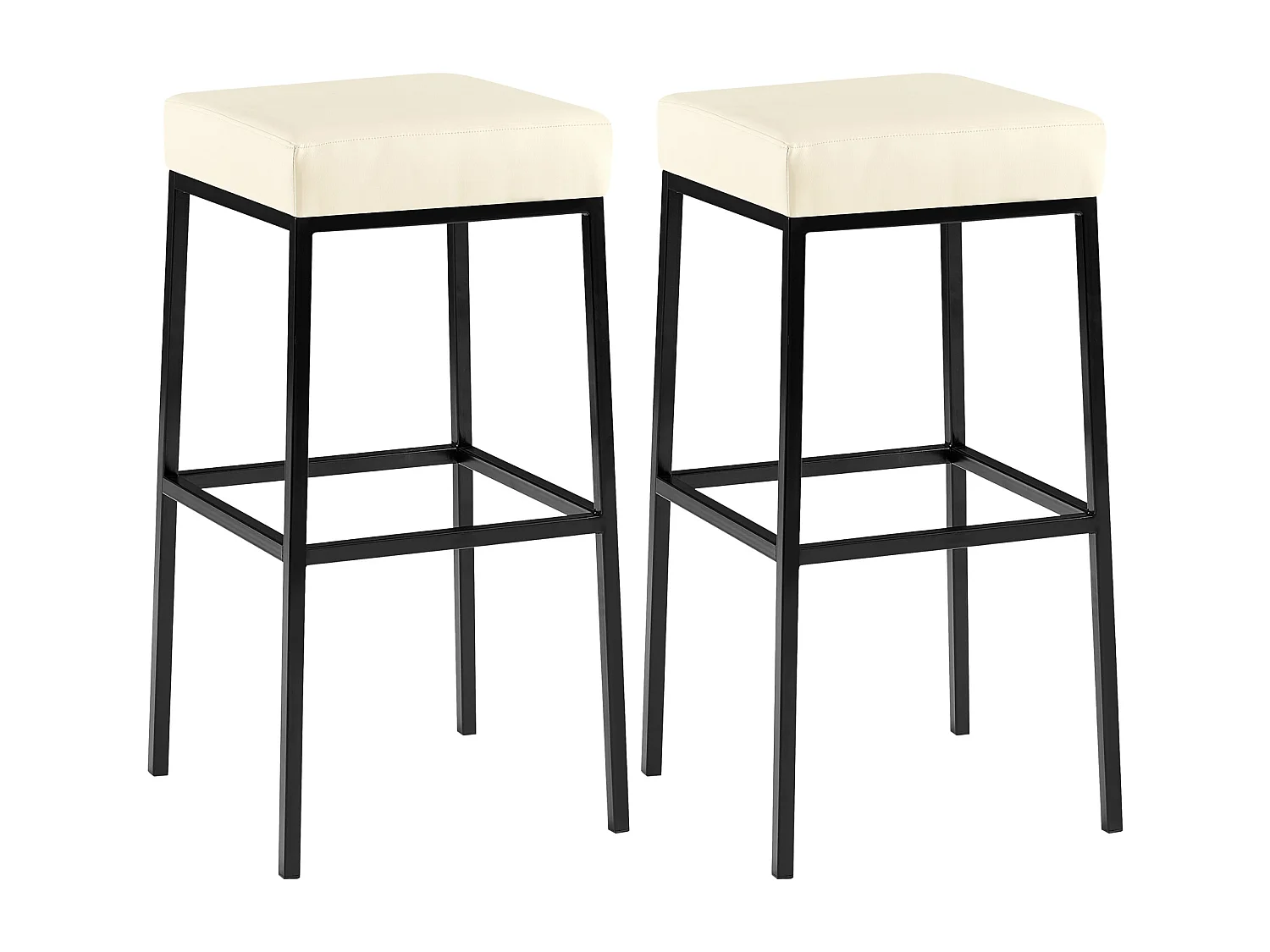 Lot de 2  Tabouret de bar - Similicuir & Noir - Crème - Montreal 80