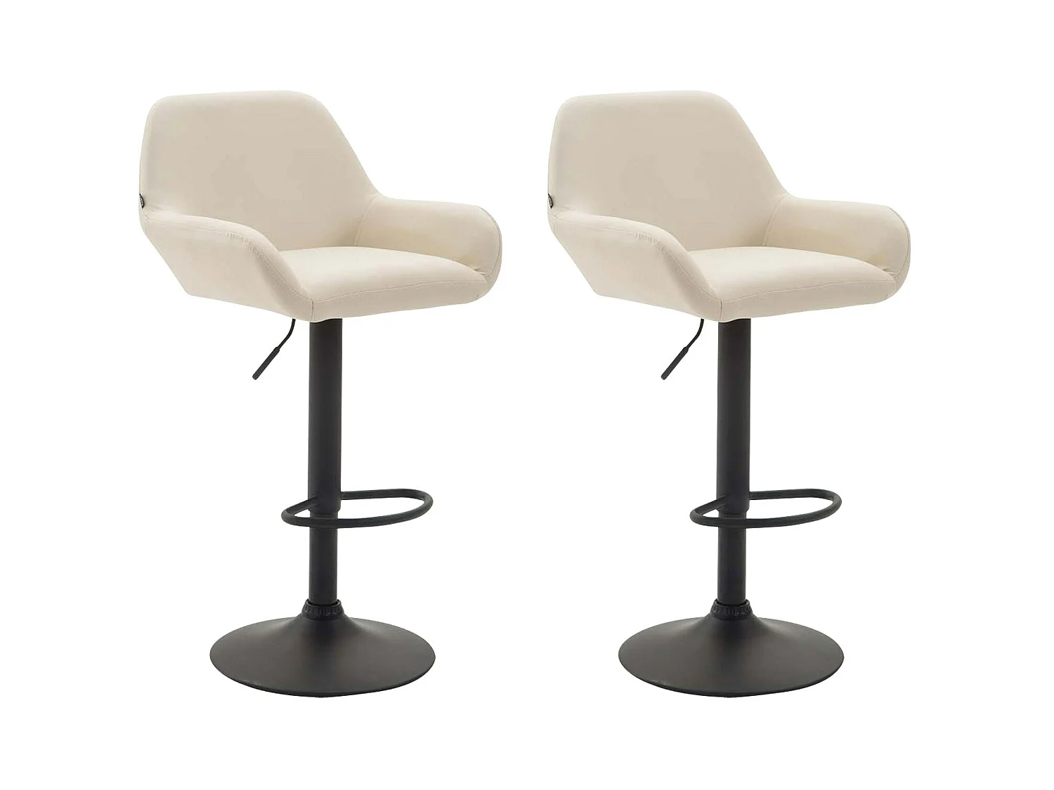 Lot de 2  Tabouret de bar - Similicuir (PVC) & Noir - Crème - Braga
