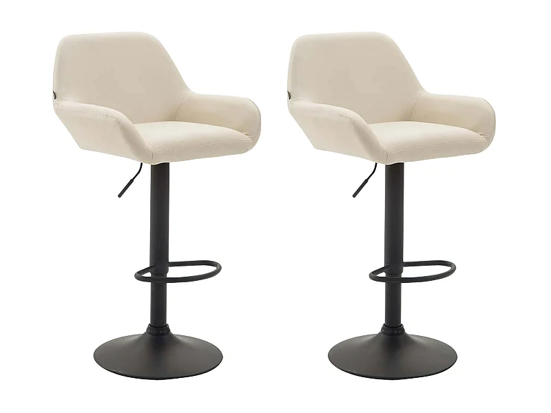 Lot de 2  Tabouret de bar - Similicuir (PVC) & Noir - Crème - Braga
