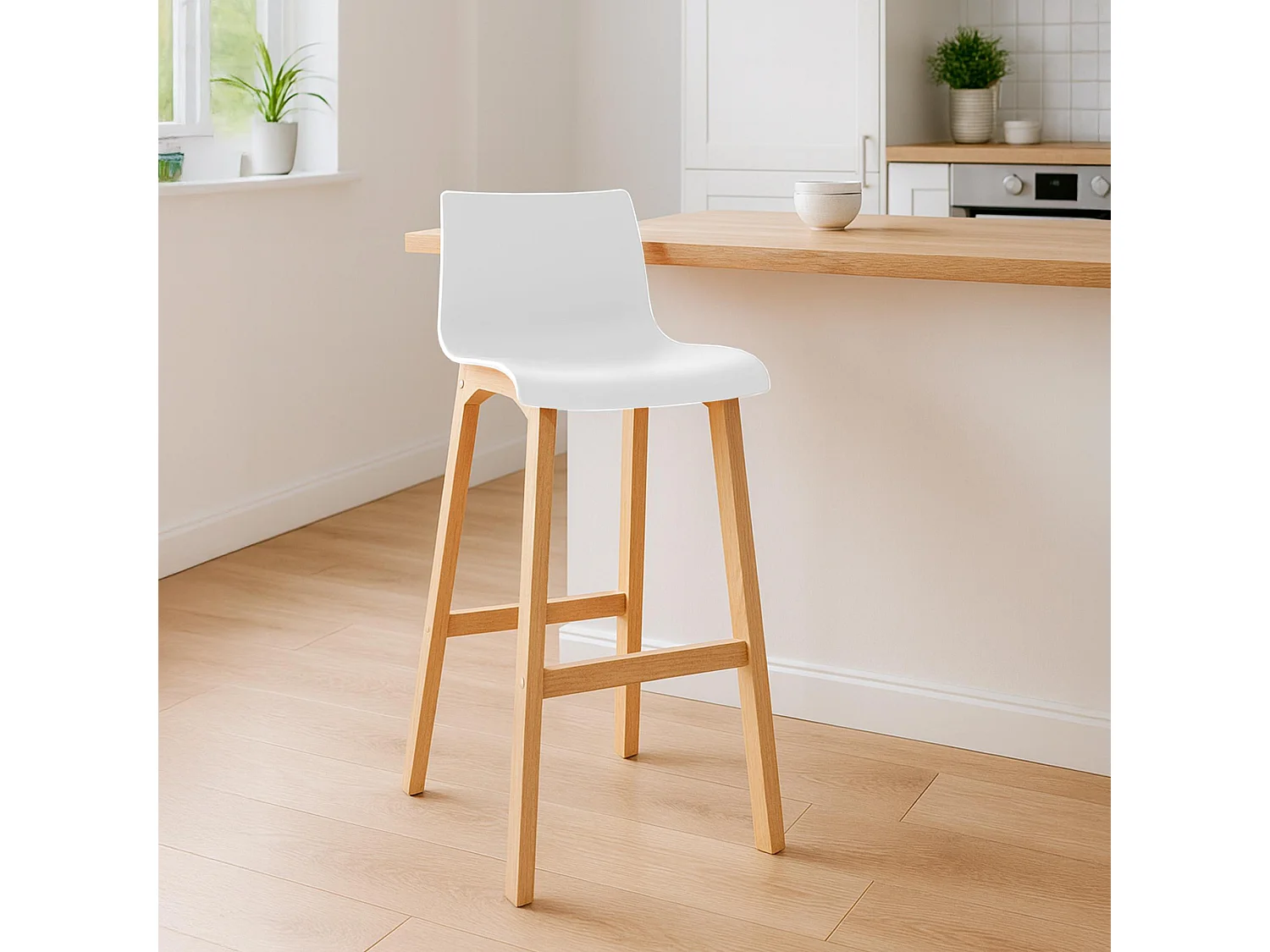 Lot de 2  Tabouret de bar - Bois - Blanc - Hover