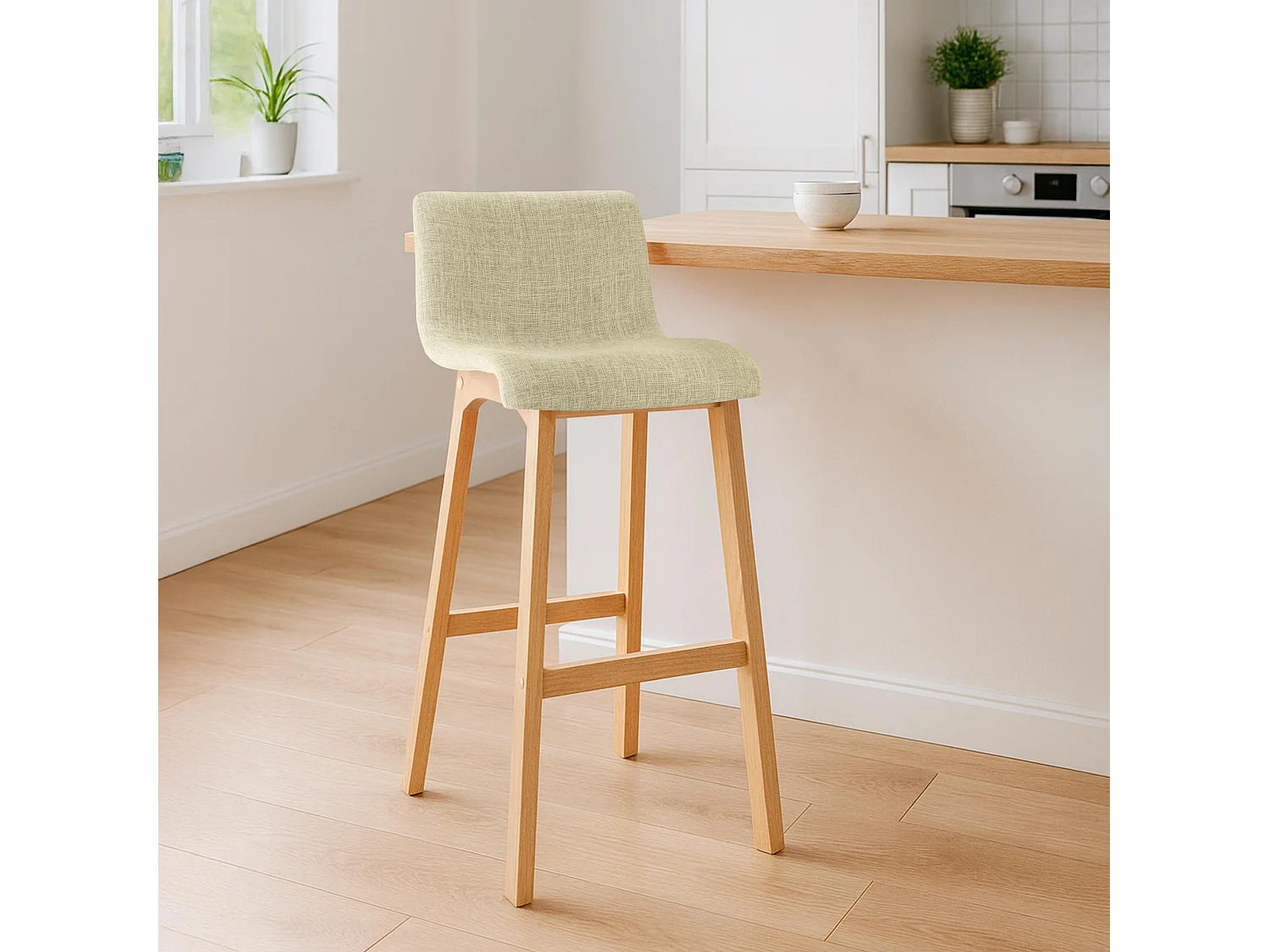 Lot de 2  Tabouret de bar - Tissu - Crème - Hover