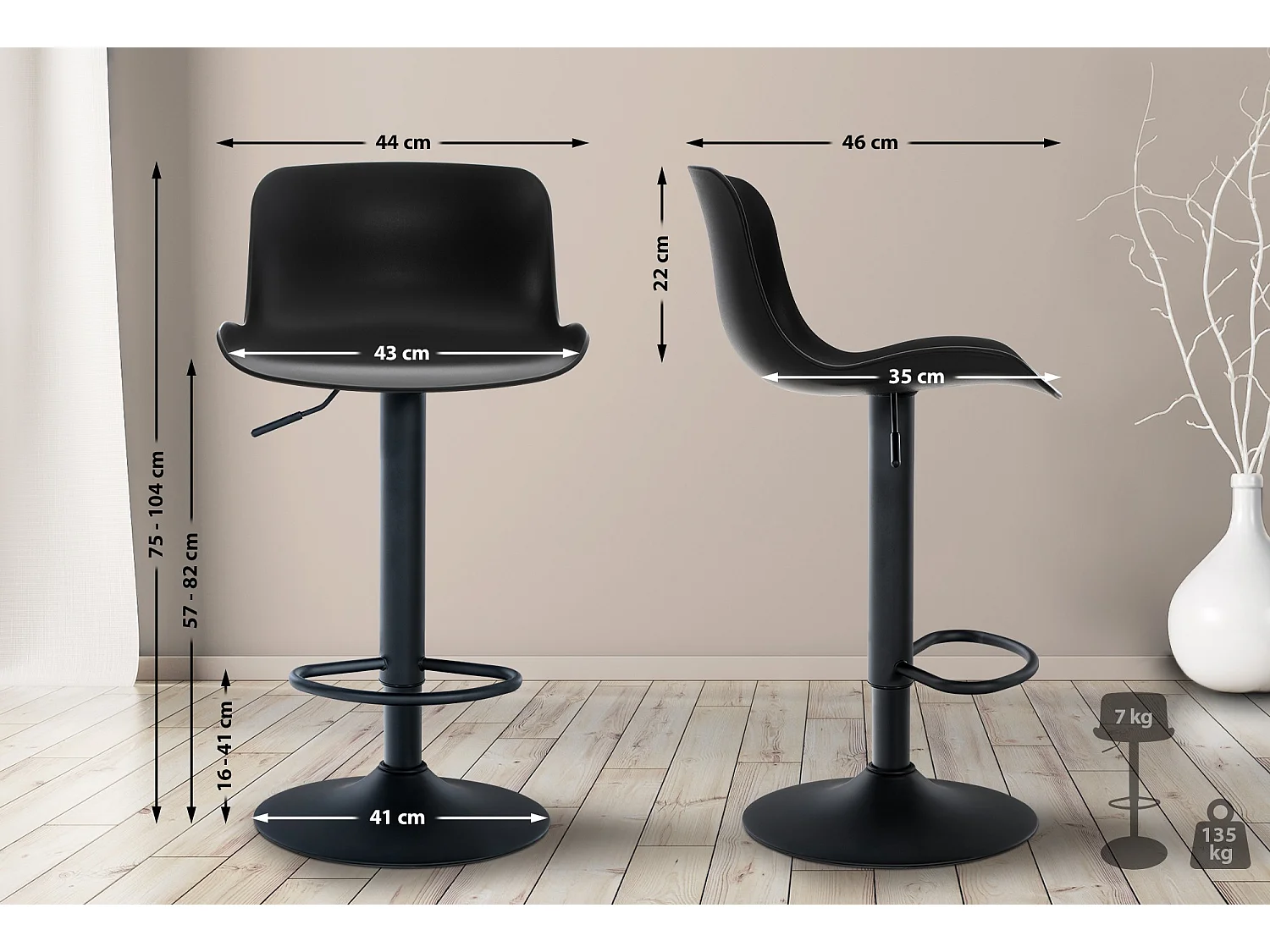 Tabouret de bar - Plastique & Antique - Noir - Almada