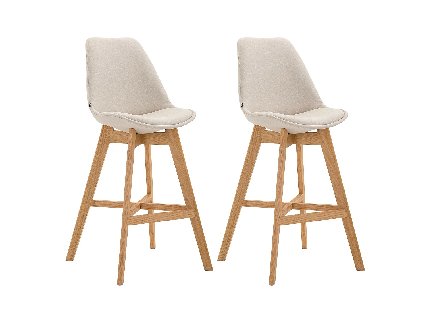 Lot de 2  Tabouret de bar - Tissu & Bois - Crème - Cannes