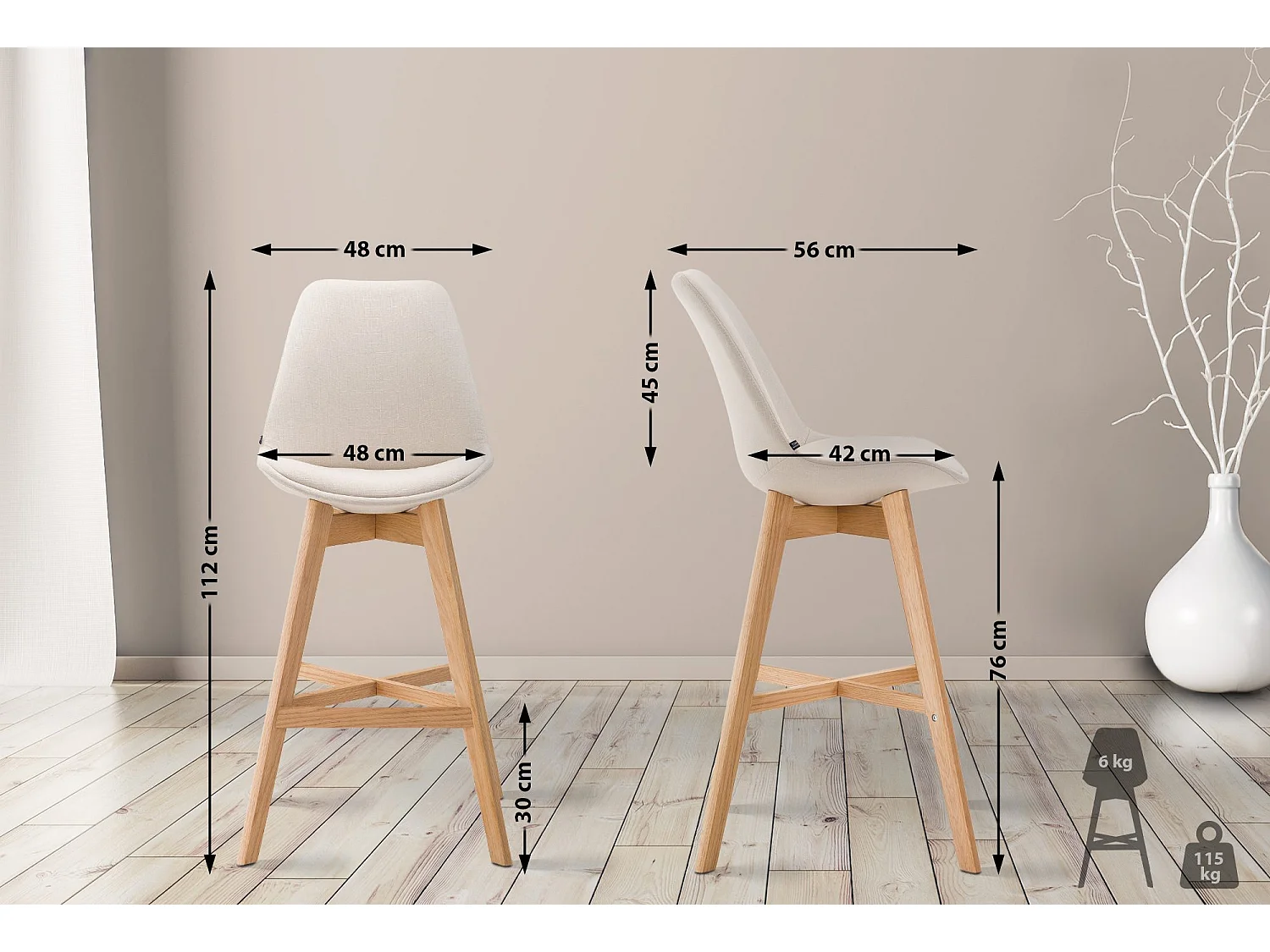 Conjunto de 2 bancos de bar Cannes em tecido creme|natura