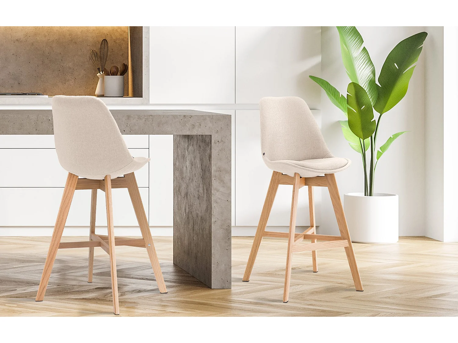 Conjunto de 2 bancos de bar Cannes em tecido creme|natura