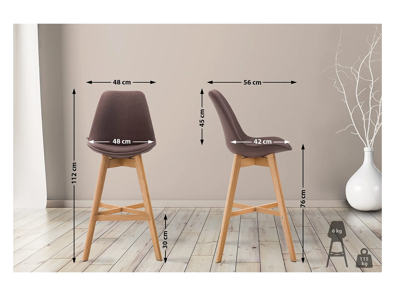 Lot de 2  Tabouret de bar - Tissu & Bois - Marron - Cannes