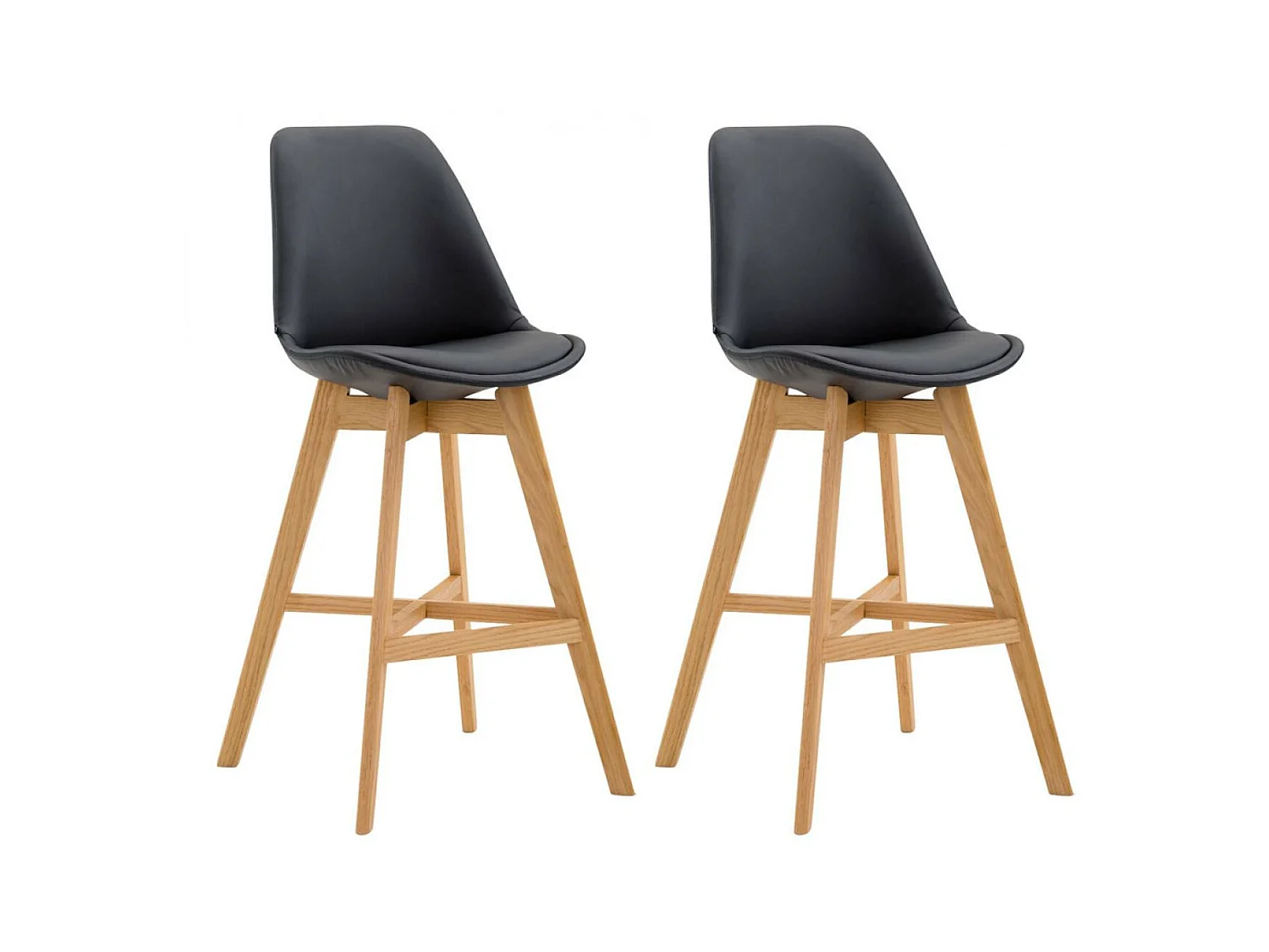 Lot de 2  Tabouret de bar - Similicuir & Bois - Noir - Cannes