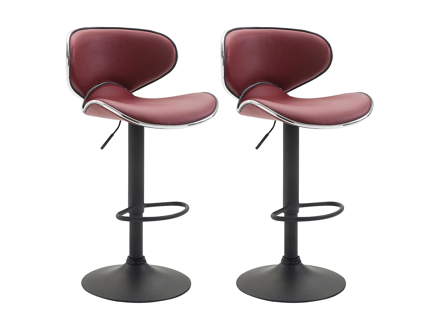 Lot de 2  Tabouret de bar - Similicuir & Noir - Bordeaux - Las Vegas v2