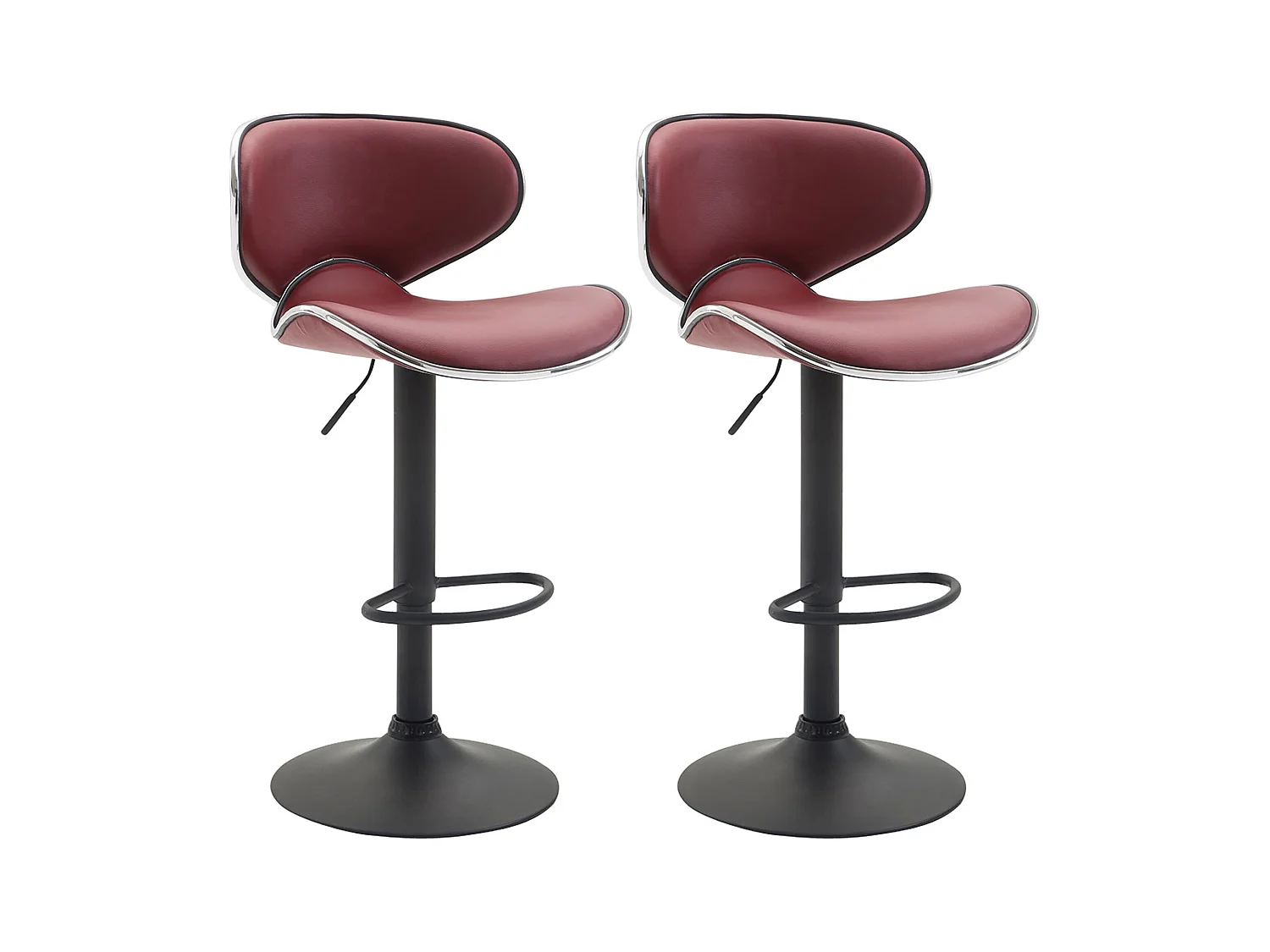 Lot de 2  Tabouret de bar - Similicuir & Noir - Bordeaux - Las Vegas v2