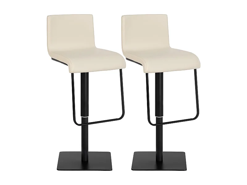 Lot de 2  Tabouret de bar - Similicuir & Noir - Crème - Limon