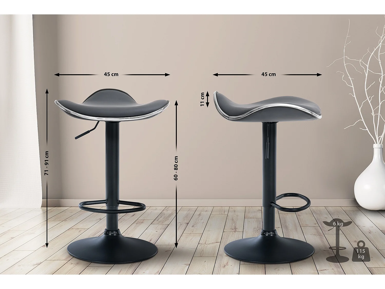 Tabouret de bar - Similicuir - Gris - Shanghai