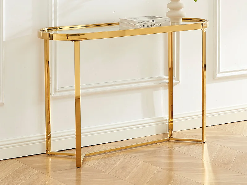 Wandkonsole - Sicherheitsglas & rostfreier Chromstahl - Transparent & Goldfarben - JOLINY von Pascal Morabito