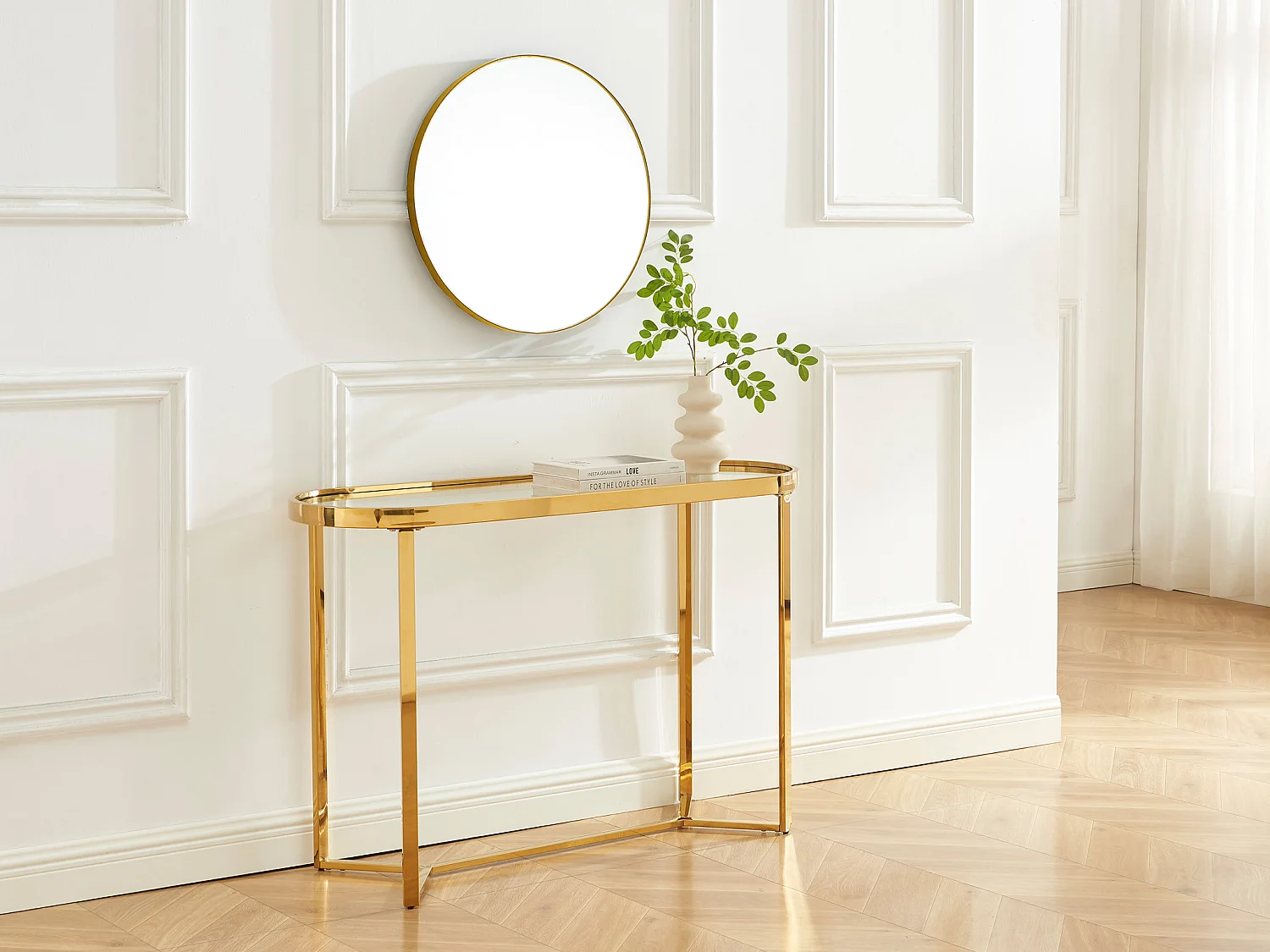 Console en verre trempé et acier inoxydable chromé - Transparent et doré - JOLINY de Pascal Morabito