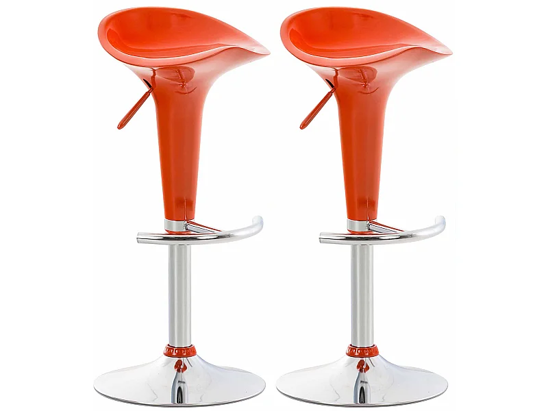 2er Set Barhocker - Kunststoff & Metall in Chromoptik - orange - Saddle